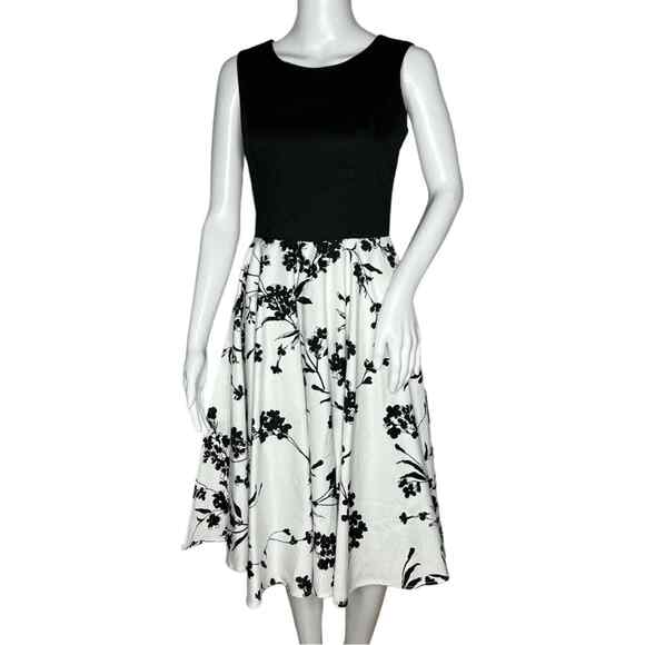 Grace‎ Karin Dress Womens Small Black White Floral Fit & Flare Retro Tea Dress - Picture 1 of 7